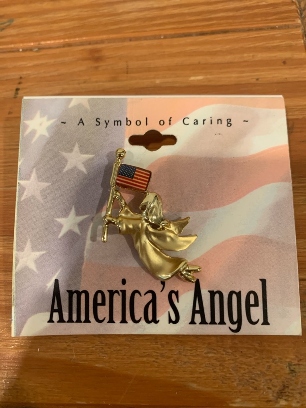 America's Angel Gold-tone Angel Pin with American Flag
